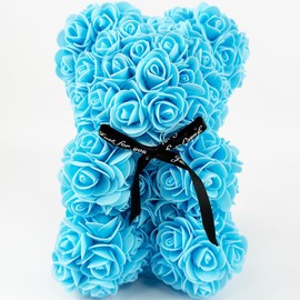 SECALIFE Artificial Flowers Rose Bear, Rose Teddy Bear, Forever Rose Permanent Flower for Window Display, Anniversary Christmas Valentines Gift in Clear Gift Box, Blue