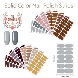 JERCLITY 224 Pieces 16 Sheets Dark Solid Color Nail Polish Strips Retro Nail Strips Nail Wraps with Nail File Self-Adhesive Punk Nail Stickers Full Nail Wraps for Women Girls Nail Art