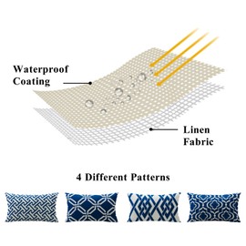 Artscope Set of 4 Waterproof Cushion Covers 30x50cm Farmhouse Geometric Square Pillow Cases for Couch Patio Furniture Balcony Garden Outdoor Decoration（Geometry40-Navy Blue）