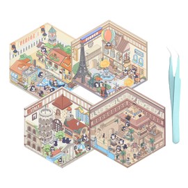 HEYTRCO DIY 3D House Scene Stickers, 4 Set Cartoon Cute Penguin in Paris Venice Egypt Italy Relaxing Stickers, Fun Miniature Room Stickers for Adults, Kids, Relief Stress, Pass The Time