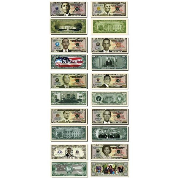 American Art Classics Barack Obama 44th President Collectors 10 Bill Collector Set: One Million Dollar Bill, 2008, 2009, 2010, 2011, 2012, 2013, 2014, 2015 and Michelle Obama Note
