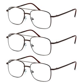 Calabria 8151 Square Aviator Reading Glasses +1.75 Brown 3Pack Men Women Designer Single Power Readers Metal Eyeglasses