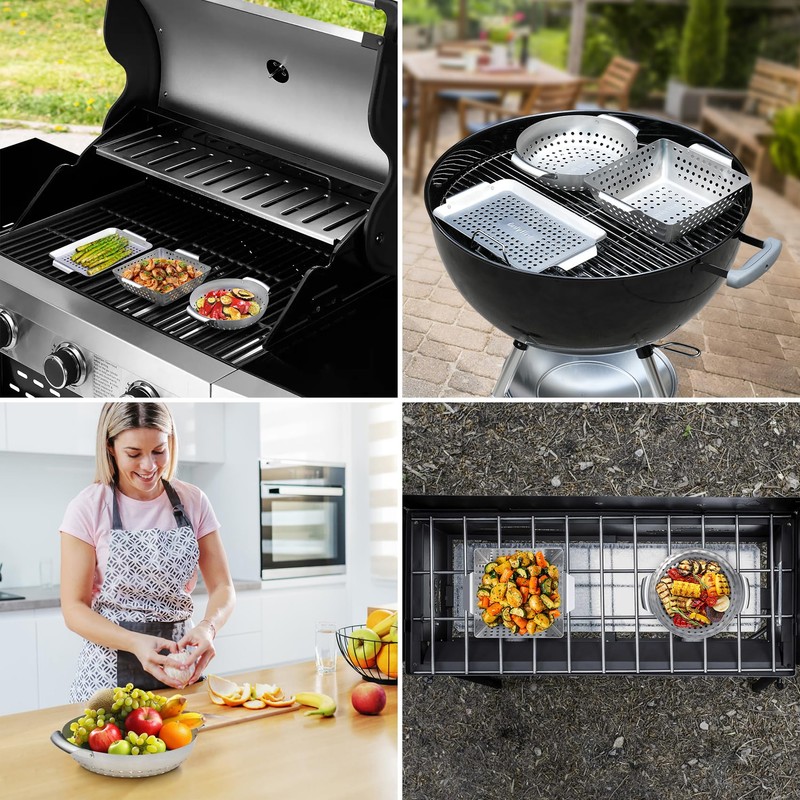 Onlyfire 3 Packs Grill Baskets, Heavy Duty Stainless Steel Perforated