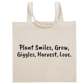 Tracy Gifts Plant Smiles, Grow, Giggles, Harvest, Love. - Funny Sayings Cotton Canvas Reusable Grocery Tote Bag, 15X16, Natural, B12Y24D05W015972M01T96C46S51US-C