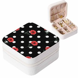 Anegefu Mini Portable Jewelry Travel Boxes,Red Blooming Poppy,Necklace Ring Storage Organizer Jewelry case for Women Girls Presents