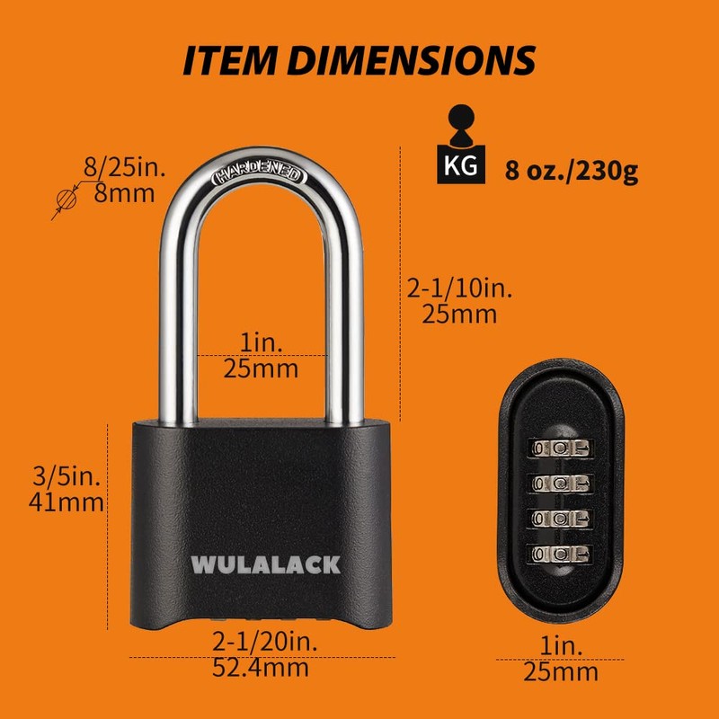 WULALACK Combination Lock - 12 Pack Long Shackle Combo for