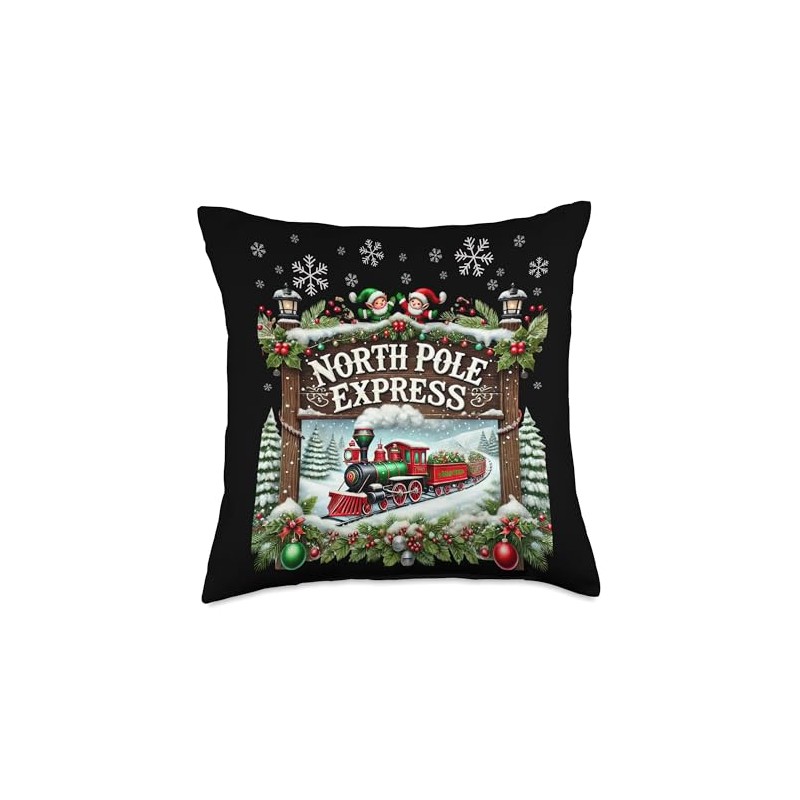 North Pole Express Christmas Train Throw Pillow