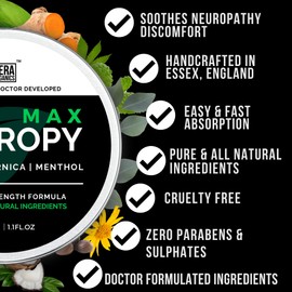 Sera Organics Neuropathy Cream C Turmeric, Arnica & Menthol Balm for Feet, Hands & Joints | Soothes Tingling & Nerve Sensations | Sera Organics (30g)