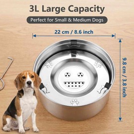 3L/101 oz Dog Water Bowl No Spill, Stainless Steel, Spill Proof Slow Drinking Dog Water Feeder with Anti-Slip, for Small to Medium Messy Drinkers