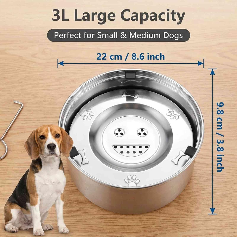 3L/101 oz Dog Water Bowl No Spill, Stainless Steel, Spill