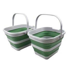 SAMMART 10L (2.6 Gallon) Collapsible Rectangular Handy Basket/Bucket (Grey/Dark Sea Green (Set of 2))