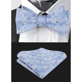 Alizeal Mens Floral Self Tied Bow Tie and Pocket Square for Wedding Party Business Tie Set, Light Blue