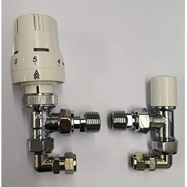 Greened House 1/2" to 10mm White Thermostatic Radiator Valve with 90 degree pipe connector 1/2" / 10mm Designer radiator valve