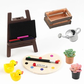 Christmas Gnome Accessories, 14 Pieces Miniature Painting Art Set with Easel Potted Plant, Christmas Gnome House Furniture Decoration Mini, Gnome Toy Set for Dollhouse Decoration (Drawing)