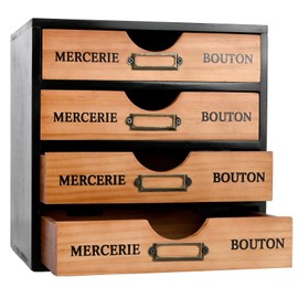 DECOR4SEASON Desk Organizer with Drawers, Small Wood Desk Storage Organizer, 4-Drawer Vintage Tabletop Shelf Box for Bathroom, Dresser, Office Desktop, Decorative Home Decor - No Assembly Required