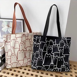Cute Tote Bag for Women with Zipper, Funny Purse with Cats Dogs Large Canvas Shoulder Bag Handbag