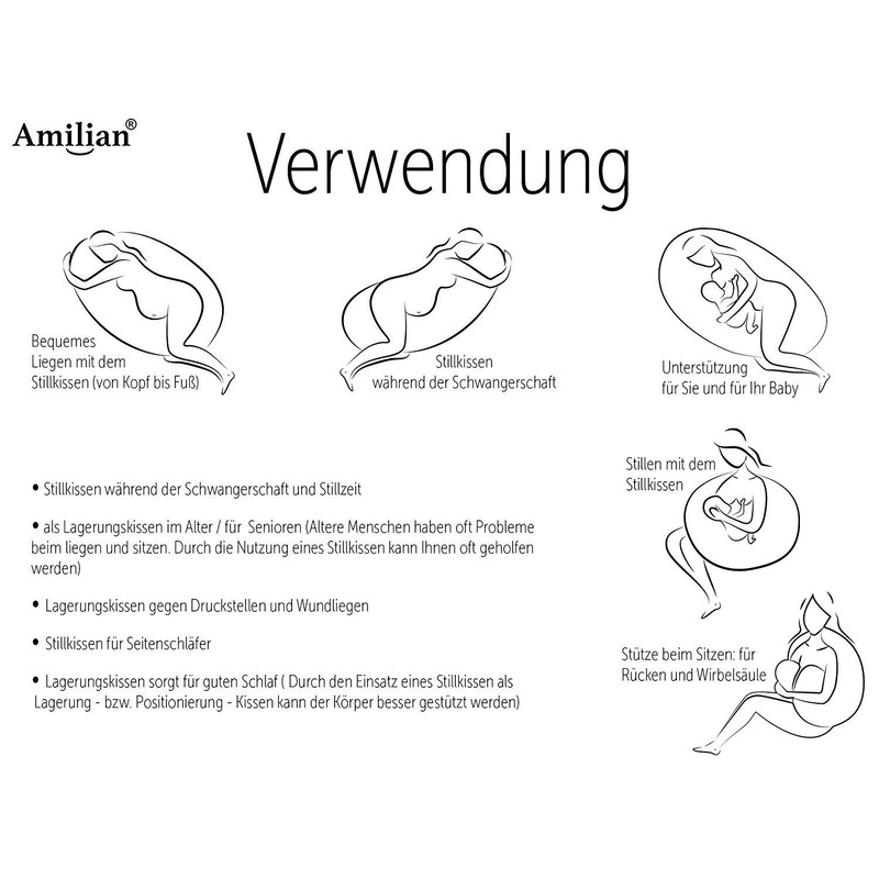 Amilian® Cushion Cover for Pregnancy Pillow, Positioning Pillow, Relaxing Pillow,