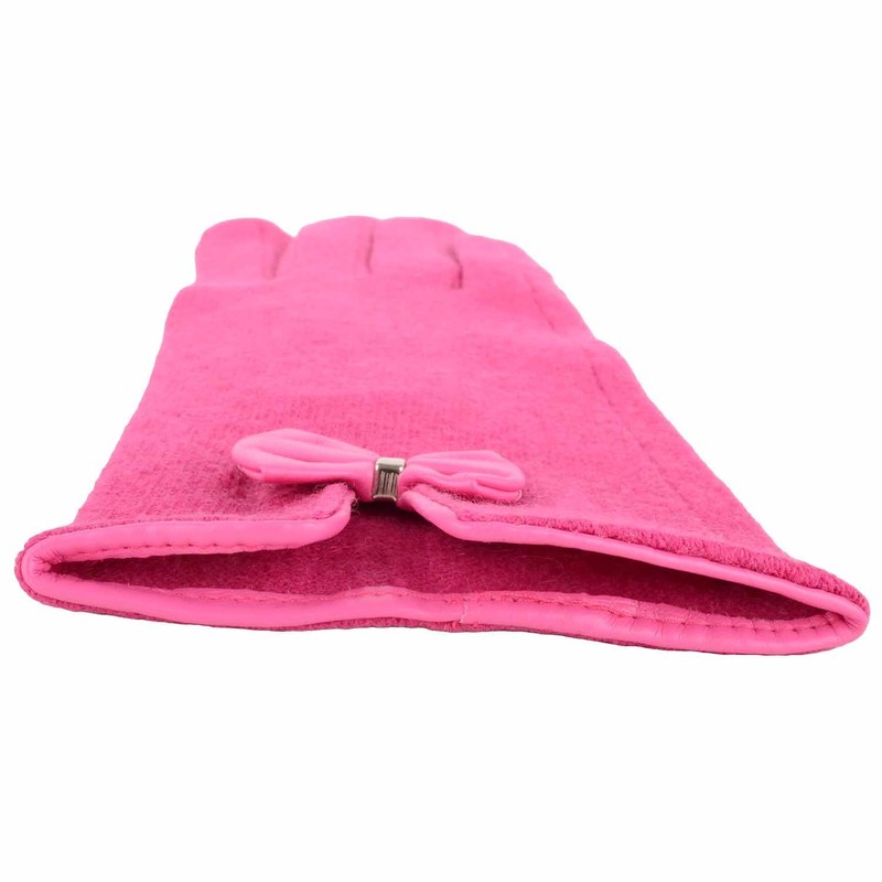 SNUGRUGS Womens Warm Wool Gloves with Bow Detailing - Fuchsia