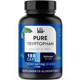 Life 360+ PURE TRYPTOPHAN | 180 cápsulas | Cápsulas a base de L-Triptófano | Suplemento Alimenticio | Cápsulas de gelatina y agua | Suplemento Alimenticio a base de L-Triptófano con 180 cápsulas en tarro.