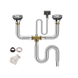 RZGZKLSH Kitchen Double Sink Downpipe Fittings, Stainless Steel Sink Sink Set Drainer, Stainless Steel Sink Set, Kitchen Sewer Drain Pipe for Kitchen, Bathroom, Washroom
