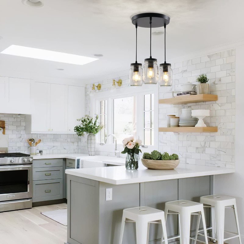 UShe DHome Mason Jar Light Fixtures, 3 Lights Farmhouse Mason