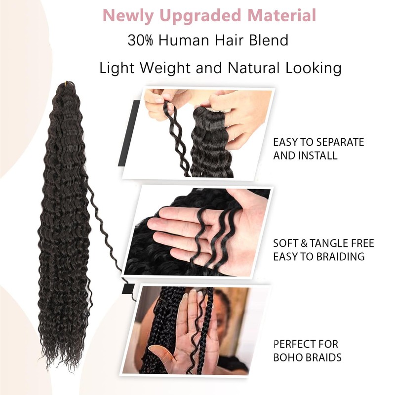 RuiFei Ocean Wave Crochet Hair Extensions 30% Human Hair Mixed