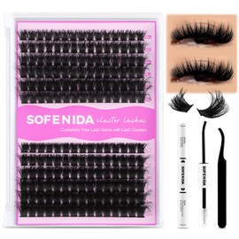 SOFENIDA Lash Clusters Kit Fluffy Eyelash Clusters 100D+150D Thick Volume Cluster Eyelash Extensions D Curl Cluster Lashes 10-18mm Wispy DIY Lash Extension Kit(100D+150D-10-18MIX Thick Kit)