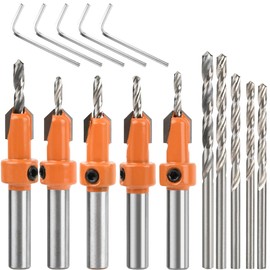 TMBMLPP 5pcs Quick Change 6.35mm Adjustable Hex Countersink Drill Bit Set, includs 5 Woodworking Countersink Bits and5 Replaceable Bits & 5 Wrenches, for Wood - 2.8-4mm Tapered Drill Bits (Round)