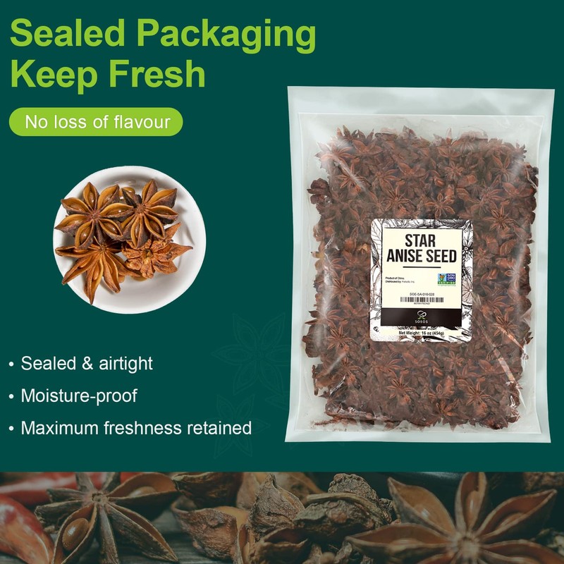 Soeos Star Anise Seeds 16 ounce (1 lb), Whole Chinese