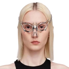 FEHEOO Cyber Punk Alloy Alien Face Accessorie Luxury Irregular Jewelry Face Chain Cyborg Earrings Accessories Futuristic Cyberpunk Stainless Steel Nose and Eyewear Mask with Chain