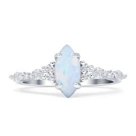 OMRANII Created White Opal Size-6 Art Deco Marquise Shaped Vintage Style Wedding Engagement Ring Solid 925 Sterling Silver Gift For Women