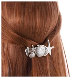 Andelaisi Boho Starfish Hair Clip Barrettes Vintage Sea Shell Hair Barrettes Metal Sea Star Barrette Head Clips Ocean Seashell Conch Hair Pin Clip Headwear French Hair Accessories for Women (Silver)
