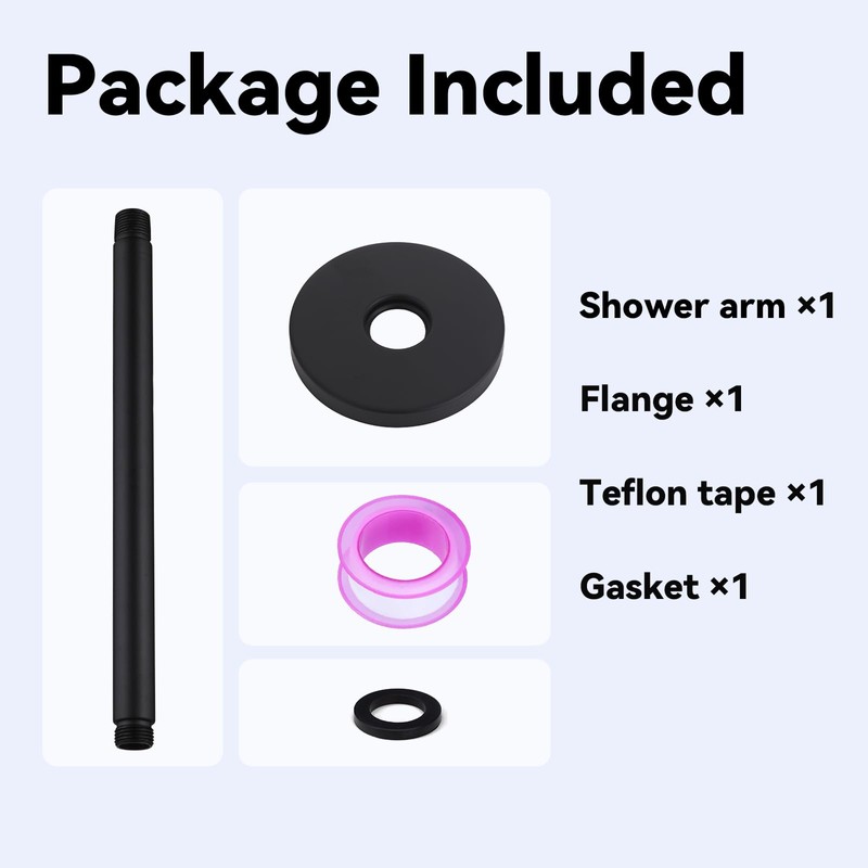 12 Inch Ceiling Mounted Shower Arm with Large Flange, Matte