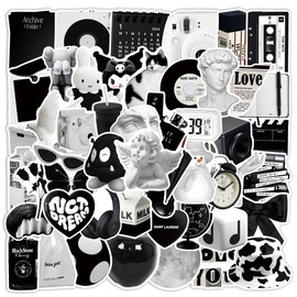50PCS Art Black and White Stickers Pack, Art Aesthetic Y2K Stickers for Water Bottle, Laptop, Phone,Skateboard,Vinyl Waterproof Retro Vintage Stickers for Adults Teens Girls Kids