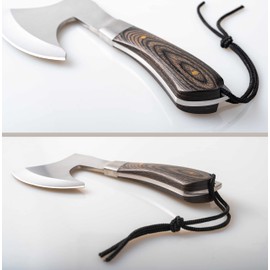 GEERMOLAN Camping Hatchet Overall 8.5in w/4in Blade, Compact Camp Axe Stainless Steel Blade and Comfortable Wooden Grip, Outdoor Hunting Survival Hiking Tactical Axe Tomahawk, Sheath Included