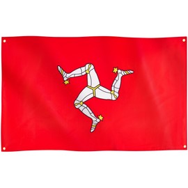 Runesol Isle of Man Flag, 91x152cm, 3ft x 5ft, 4 Grommets, Eyelet In Every Corner, Manx Triskelion Flag, Mann, Premium Flags, Inside, Outside, Vivid Colours