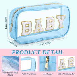SilTriangle 4 Pcs Mama and Baby Toiletry Bag Clear Chenille Letter Pouch Snacks Makeup Bag Stuff Travel Cosmetic Bag Preppy Transparent Bag with Zipper for Women (Beige, Light Blue, Pink and Purple)