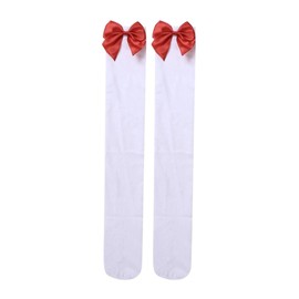 Jon Elia® Ladies Thigh High Hold-Ups Stockings with Coloured Satin Bows Christmas Parties Valentine's Day Fashion Thigh High Stockings Over The Knee Party Wear [ White With Red Bows ]