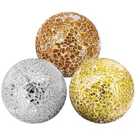 Vhxmaizxn Decoration Mosaic Glass Ball 3.35 Inch Orbs Centerpiece Crack Sphere Balls 3pcs Rose Gold Silver Mix Color Bowls Fillers Home Office Table Christmas Ornament