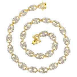 FW Jewelry Gold Mariner Cuban Link Bracelet for Men, Silver Iced Out Diamond Coffee-bean Cuban Link Chain Bracelets,Hip Hop Rapper Jewelry Bracelets 7-9 Inches (Gold Bracelet-9")