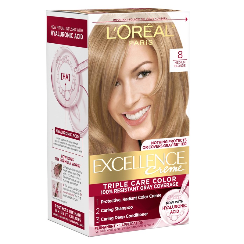 LOral Paris Excellence Crme Permanent Hair Color, 8 Medium Blonde