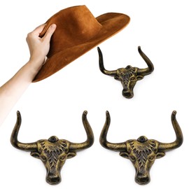 HYDERMUS Cowboy Hat Rack for Wall 2 Pack Modern Cast Iron Cowboy Hat Holder Cowgirl Hat Hanger Western Wall Decor Longhorn Hooks Wall Hook Closet Bedroom Living Room Antique Gold Men's Christmas Gift