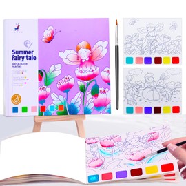 JUNQIU Watercolor Coloring Books for Kids Ages 4-8, Pocket Watercolor Painting Book for Toddlers, Arts and Crafts for Girls Boys, Water Colors Paint Kids