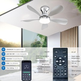 Ceiling Fans with Lights, 33 Inch Low Profile Ceiling Fan with Light and Remote Control, Flush Mount, 3CCT, Dimmable, Noiseless, Reversible, Silver Small Ceiling Fan for Bedroom Indoor/Outdoor Use