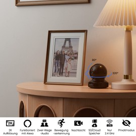 Wansview WLAN IP Camera, 2K Indoor Surveillance Camera, 2.4 GHz WiFi Pet Camera, Baby Monitor with Camera with Motion Sensor, Data Protection Area, Two-Way Audio, Q5