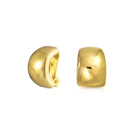 Geometric Plain Minimalist Shrimp Huggie Half Hoop Clip On Earrings For Women Non Pierced Ears 14K Gold Plated Brass