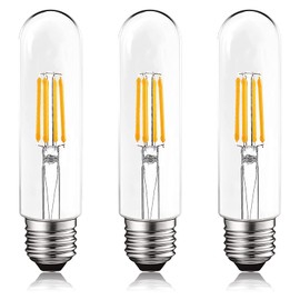 LUXRITE T10 LED Bulb, 5W=60W Equivalent, 2700K Warm White, Vintage Edison Filament Bulb, 500 Lumens, Tubular Light Bulb, Damp Rated, UL Listed, E26 Standard Base (3 Pack)