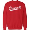 Hoodteez Cincinnati Script Baseball Font Crew Neck Sweatshirt, L Red