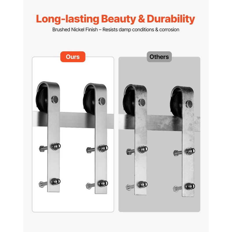 VEVOR 8FT Brushed Nickel Sliding Barn Door Hardware Kit, 330