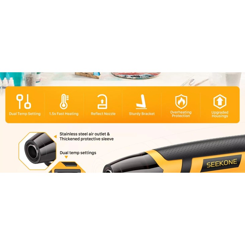 SEEKONE Mini Heat Gun, 350W 2-Temp Settings 500℉ & 842℉